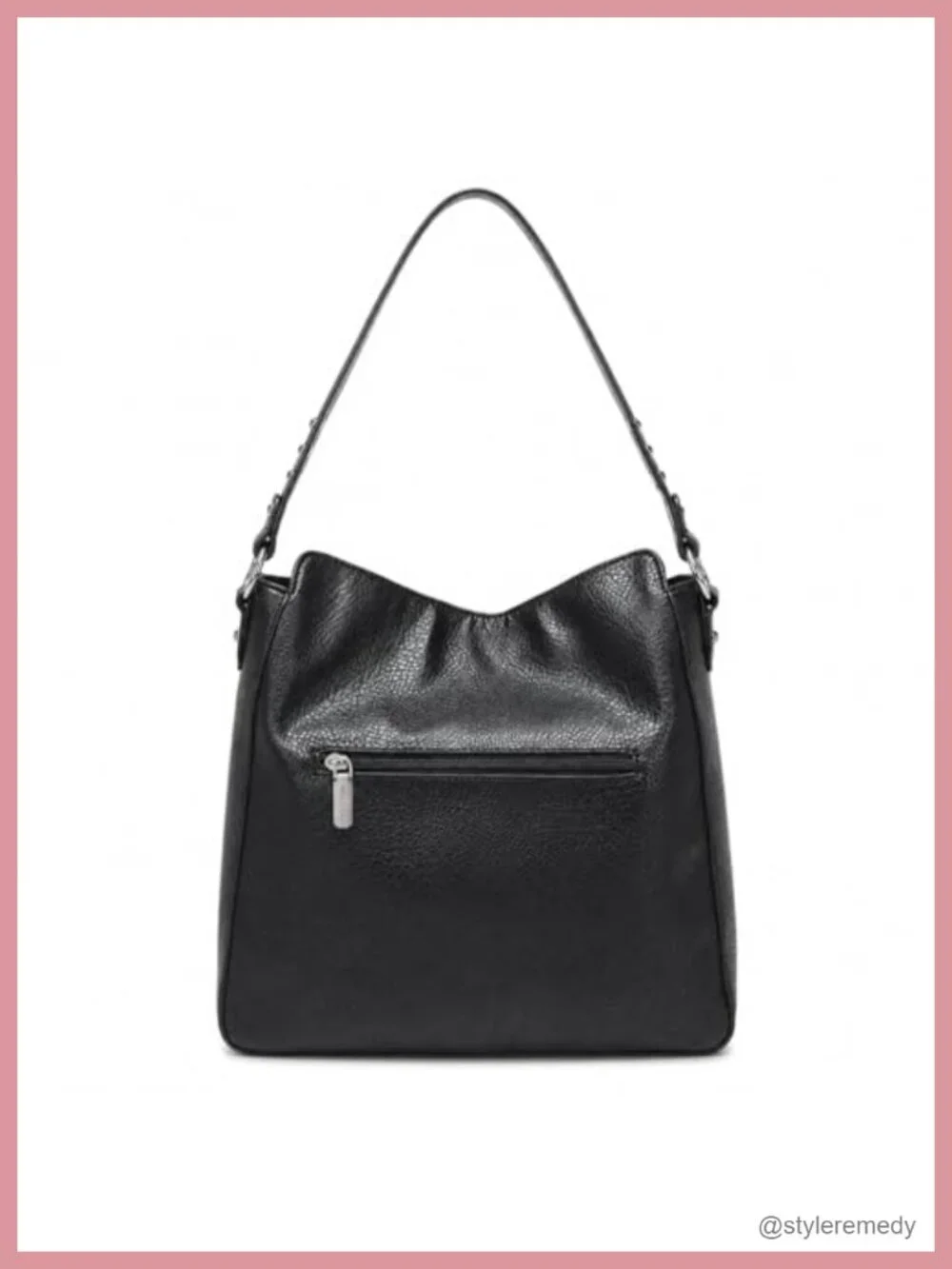 PU Leather Hobo Crossbody Bag with Studs, Zip Closure, Detachable Strap